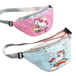 Riñonera de unicornio con lentejuelas reversibles para niñas con correa plateada ajustable
