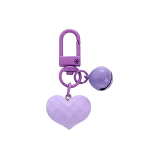Purple faceted heart keychain with matching bell and lobster clasp for bag decoration