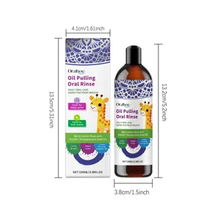 Oralhoe oil pulling oral rinse detail view showing bottle dimensions, 100ml capacity.
