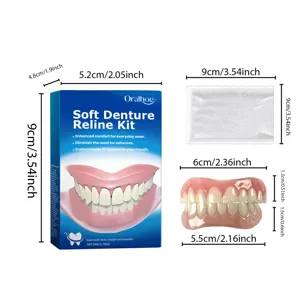 Kit de rebasage de prothese dentaire souple Oralhoe avec perles et modele, dimensions.