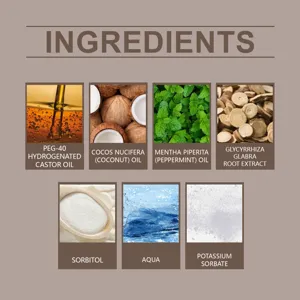 Detailed ingredient infographic showcasing natural coconut oil, mint, and plant extracts.