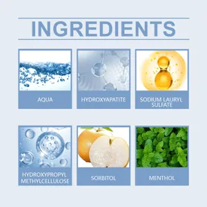 Détail des ingrédients du dentifrice à la menthe montrant les composants de la formule.