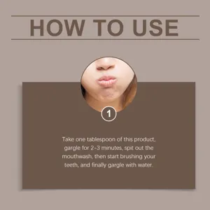 Detailed instruction graphic showing how to use the herbal mouthwash effectively for care.