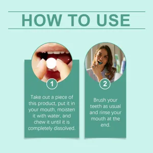 Graphique d'instruction de pastilles de dentifrice à la menthe montrant l'utilisation étape.