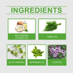 Natural herbal ingredients detail showing coconut oil fennel and peppermint for oral care.