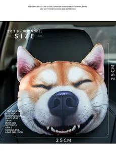 Lindo reposacabezas de coche 3D con cara de perro husky, cojín de cuello 25x25cm