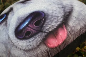 Detalle de textura de impresión 3D realista de cara de perro en cojín