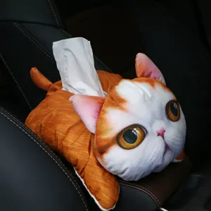 Lindo soporte de pañuelos de felpa de gato 3D para reposabrazos de coche decor