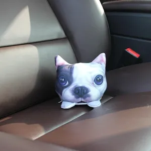 Cojín de peluche con cabeza de bulldog impreso en 3D realista y adorno para coche
