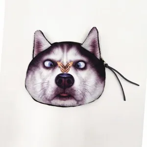 Cute husky dog face coin purse with butterfly detail and zipper closure