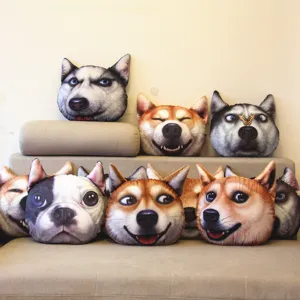 Divertido Cojín Cabeza de Perro Simulación 3D Shiba Inu Husky Peluche Juguete Coche Apoyo Cuello Peluche Corto Algodón PP Oficina Hogar
