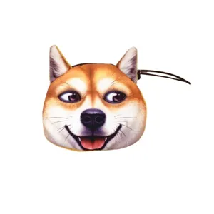 Creative 3D Shiba Inu dog head plush coin purse with zipper closure for keys and cards