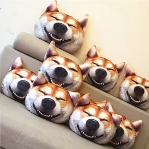 Divertido cojín de cabeza de perro Shiba Inu 3D con expresión de sonrisa realista