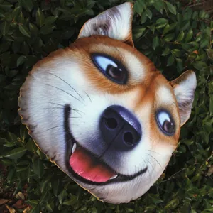 Divertido cojín 3D de cabeza de perro Doge Shiba Inu para coche sofá y decoración