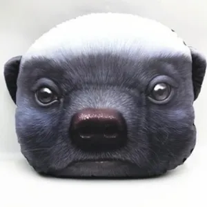 Cojín de peluche 3D realista cabeza de tejón de miel divertido cojín decorativo
