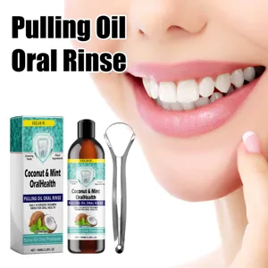 EELHOE Coconut Mint Pulling Oil Oral Rinse with Tongue Scraper 100ml Fresh Breath Clean