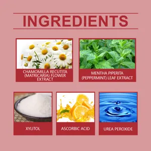 Infografía de ingredientes de pasta dental probiótica EELHOE con extractos botánicos.