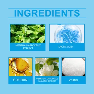 Infographie détaillée des ingrédients du dentifrice avec menthe, glycérine et extraits.