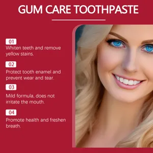 Détail de dentifrice de soin des gencives blanchissant les dents et protégeant l'émail.