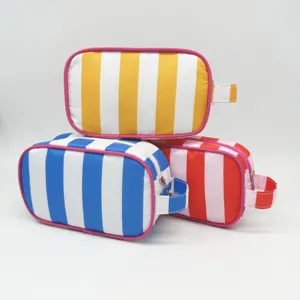 Borsa Trucco a Strisce Stile Occidentale Con Nappa Impermeabile Grande Capacità Beauty Case da Viaggio Organizer Cosmetici Portatile