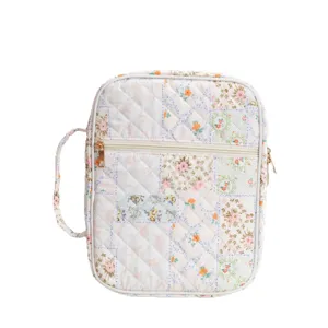 Gesteppte Büchertasche mit Blumenmuster, tragbarer Bibelschutz mit Griff und Reißverschluss