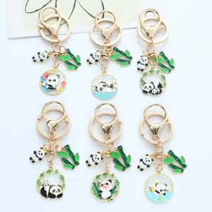 Cute Chinese Style Panda Keychain Enamel Bamboo Alloy Panda Huahua Bag Pendant For Backpack Lovers Gift