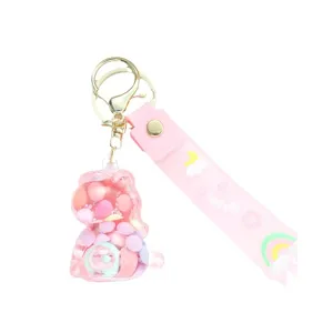 Cute pink unicorn liquid glitter quicksand keychain with soft strap for bag and car keys