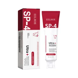 Vue détaillée du tube de dentifrice blanchissant probiotique EELHOE SP-4 avec sa boîte.