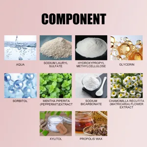 Teeth whitening toothpaste active ingredients detail chart showing natural and safe formula.