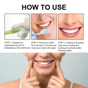 Teeth whitening toothpaste usage instruction detail image showing step by step guide.
