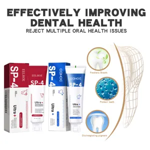 Détail du dentifrice blanchissant probiotique EELHOE SP-4, haleine fraîche et soin dentaire.