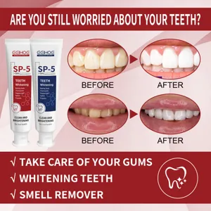 EELHOE SP-5 teeth whitening toothpaste detail showing before and after comparison results.