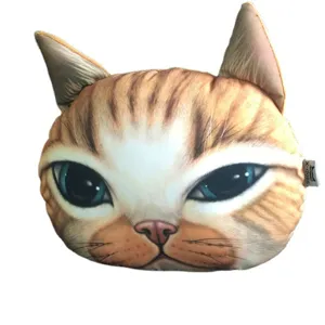Cute realistic 3D orange tabby cat head car neck pillow for seat headrest comfort