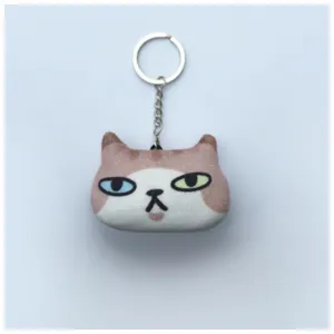 Llavero de cabeza de gato de peluche impreso en 3D con ojos de diferentes colores