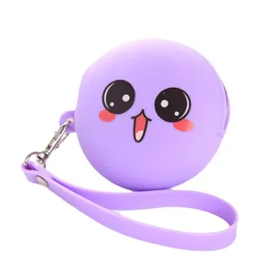 Petit porte-monnaie en silicone violet avec dragonne et fermeture éclair sécurisée