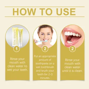 Detailed instruction infographic showing how to use the whitening and cleaning toothpaste.