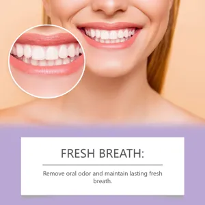 Close-up of bright white teeth and fresh breath care details for oral hygiene presentation.