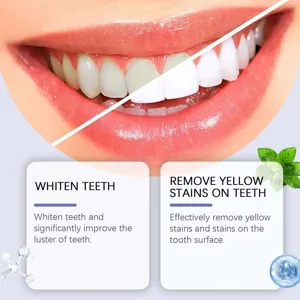 Close-up detail of teeth whitening effect with clear comparison and clean mint styling.