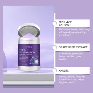 Oralhoe purple teeth whitening powder with natural mint and grape seed extracts for clean breath.
