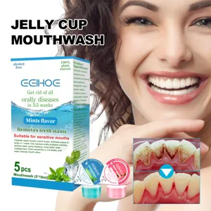 Bain de bouche en gelée portable 5pcs, extrait de plante goût menthe pour haleine fraîche.