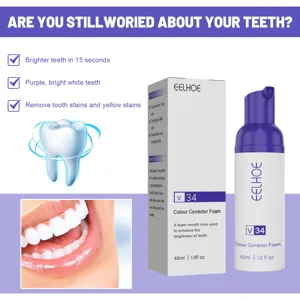 EELHOE V34 mousse correcteur de couleur, 45ml dentifrice blanchissant violet pour sourire.
