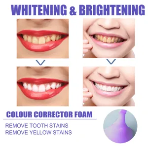 Mousse blanchissante pour les dents correcteur de couleur elimine taches jaunes.
