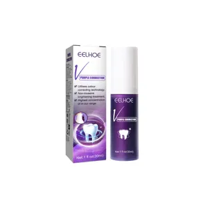 EELHOE correcteur de dents violet détail, flacon pompe de blanchiment de soins bucco-dentaires.