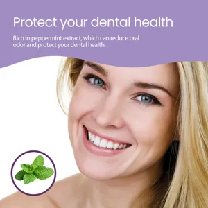 Vue détaillée du dentifrice violet à l'extrait de menthe poivrée pour les soins bucco-dentaires.