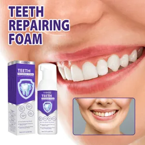 Teeth repairing foam detail view showing foaming texture and cleaning effect for oral care.