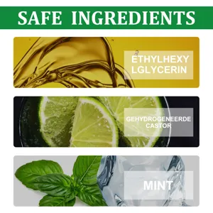 Safe natural ingredients teeth whitening pen formula detail graphic with botanical extracts.