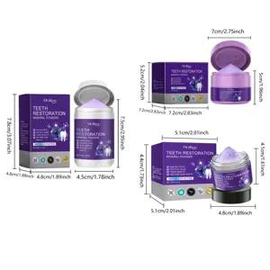 ORALHOE purple teeth restoration mineral powder size chart detail and product dimensions display.