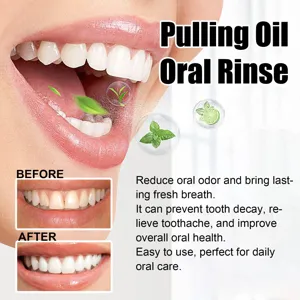 Coconut oil pulling mouthwash for advanced teeth whitening and fresh breath daily care.
