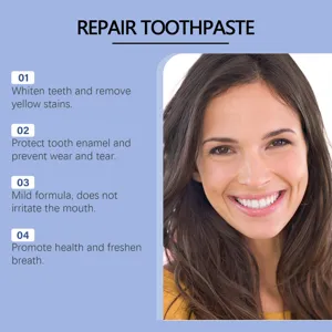 Vue détaillée du dentifrice réparateur mettant en valeur le blanchiment et l'émail dentaire.