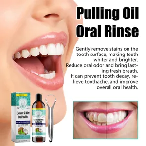 EELHOE coconut oil oral rinse with tongue scraper, cleans teeth and freshens breath daily.